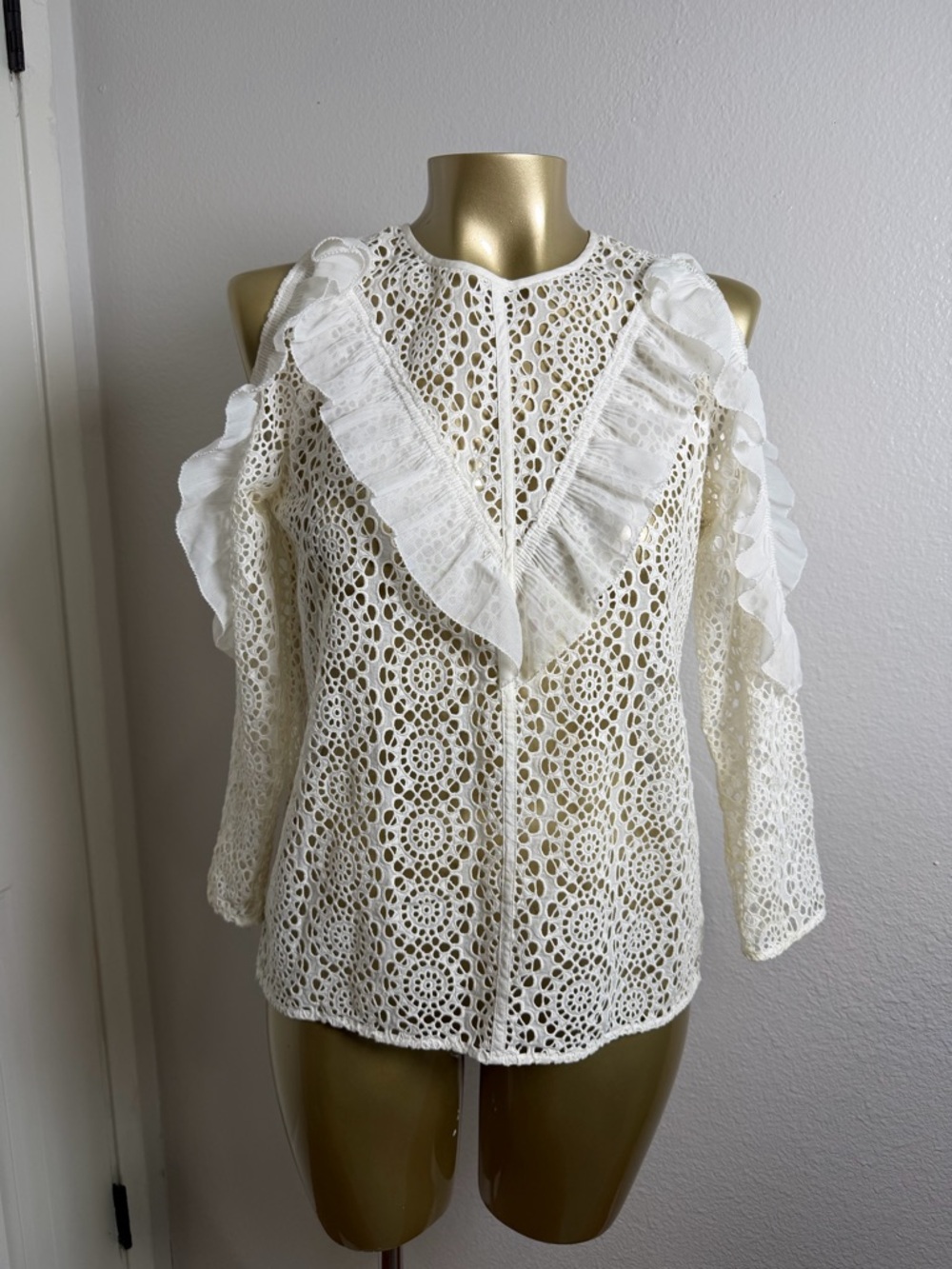 Sandro Bonnie Cold Shoulder White Lace Top Women’s SIZE 1